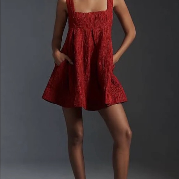 NWT Anthropology Maeve Sleeveless Square Neck Textured Babydoll Mini Dress - Picture 3 of 7